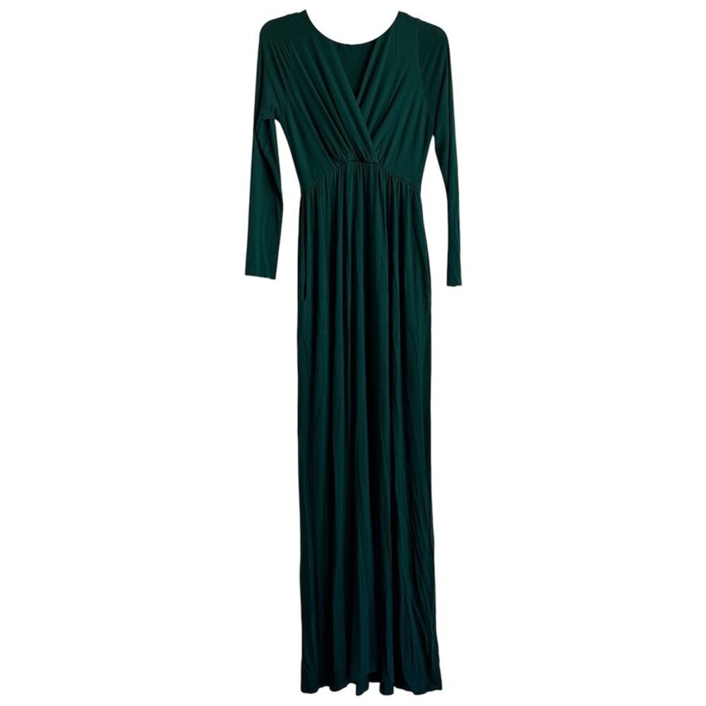 Hello Miz Green Maternity Nursing Long Sleeve Empire Waist Maxi Dress Size Med